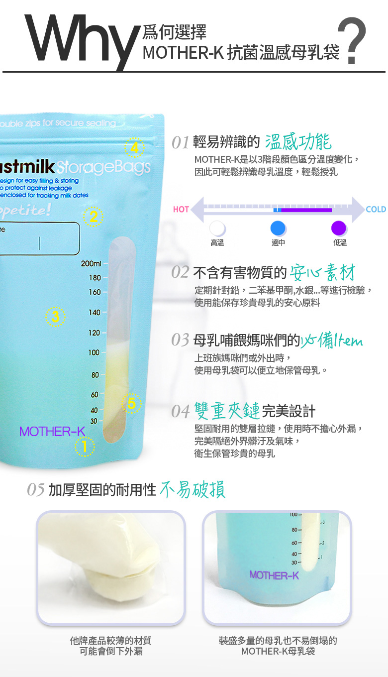 韓國 Mother-K 溫感母乳抗菌袋 200ml