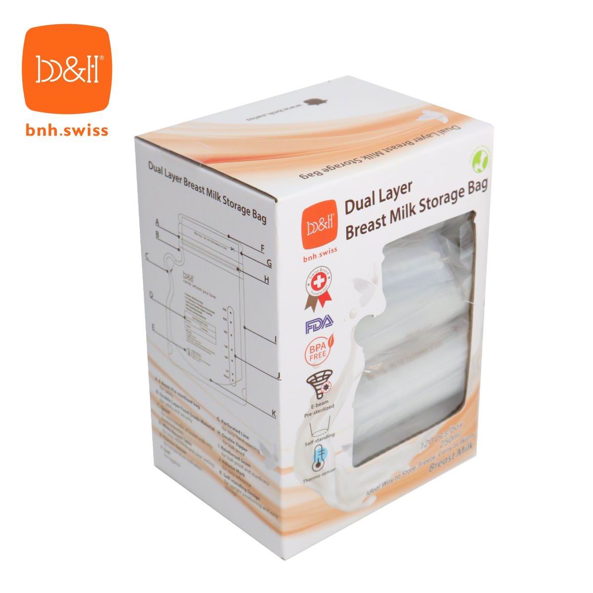 b&h 雙層感溫母乳儲奶袋 250ml [120個]