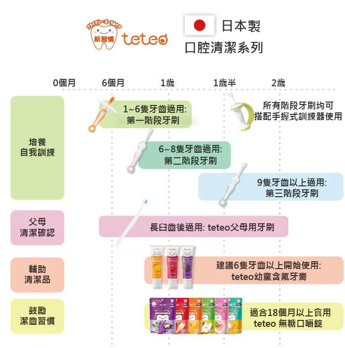 Combi teteo 分階段牙刷套裝 (6個月+) 115608 | 日本康貝 BB 學習牙刷