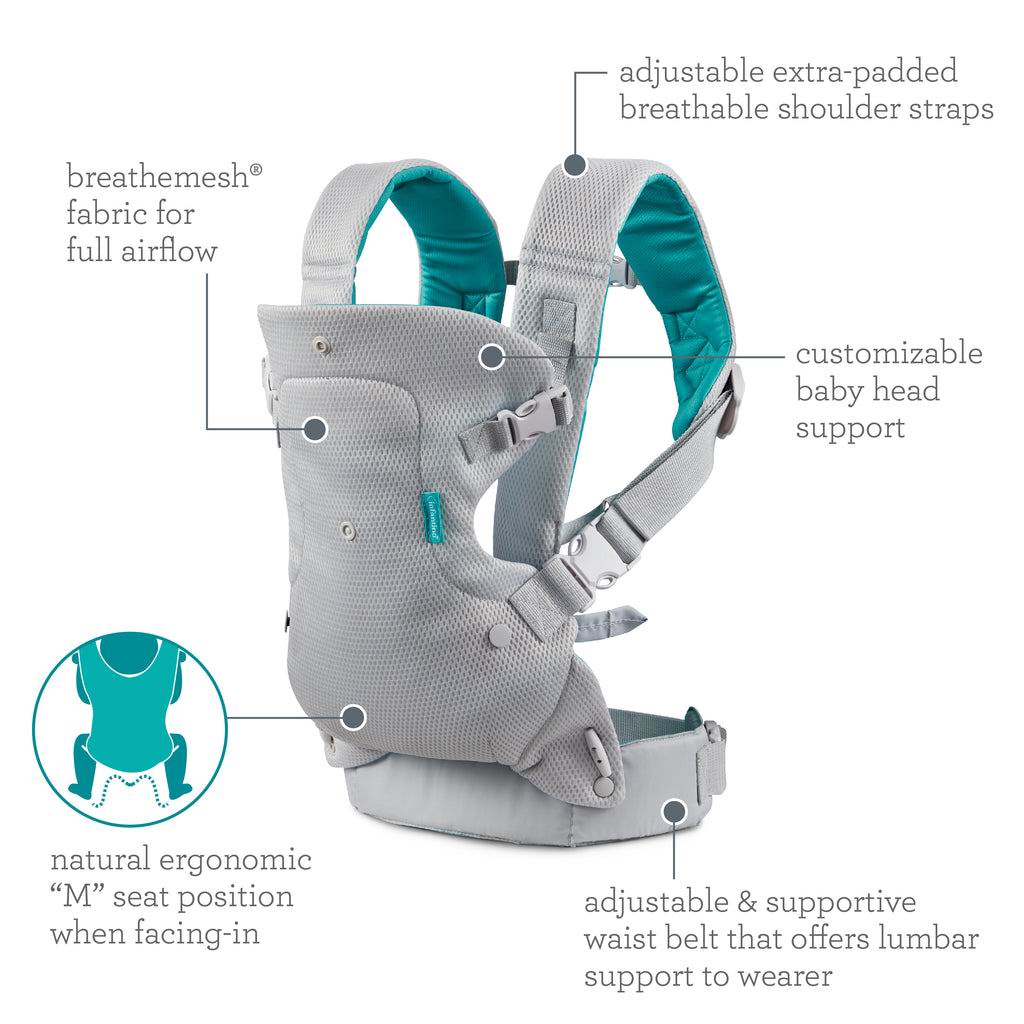 美國 Infantino Flip™ 透氣輕盈四合一揹帶 (Breathemesh® 專利全網眼 3.6-14.5kg 適用) - 深灰色/淺灰色
