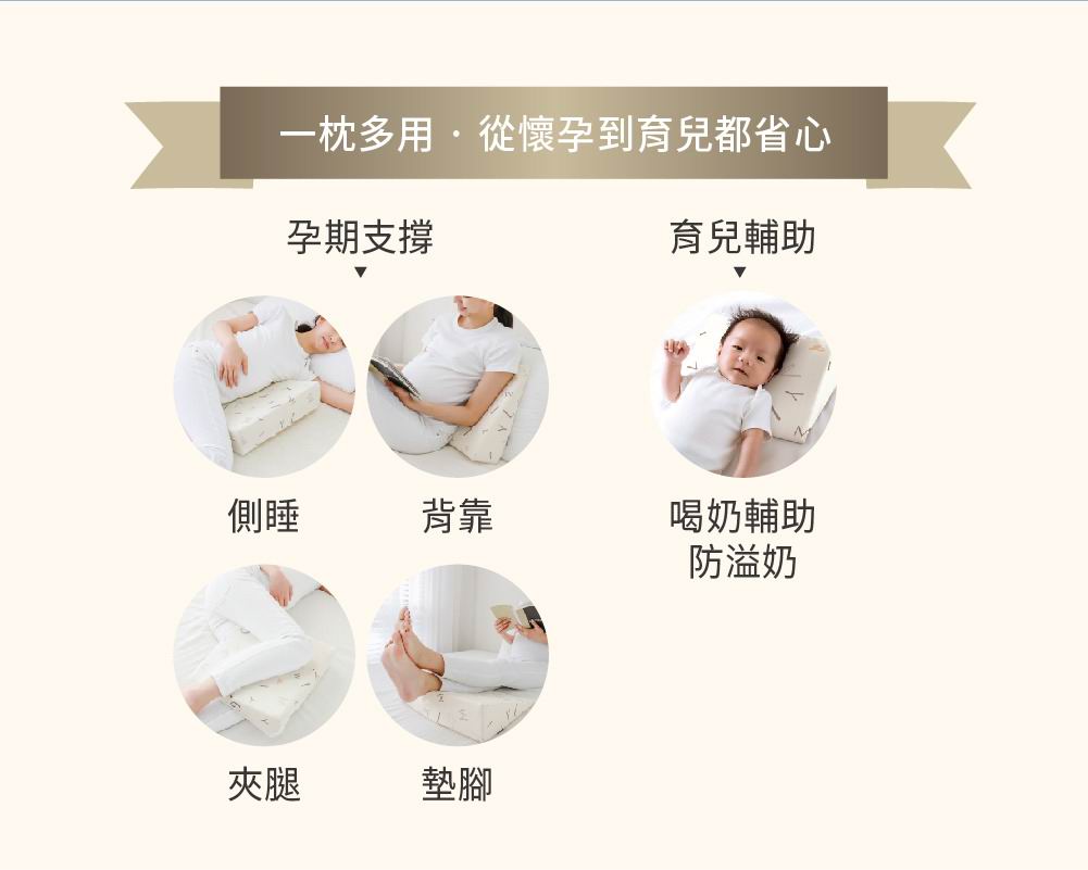 六甲村 Mammy Village Mom-Child 多功楔形釋壓枕｜孕婦側睡托腹枕 & 初生防溢奶枕