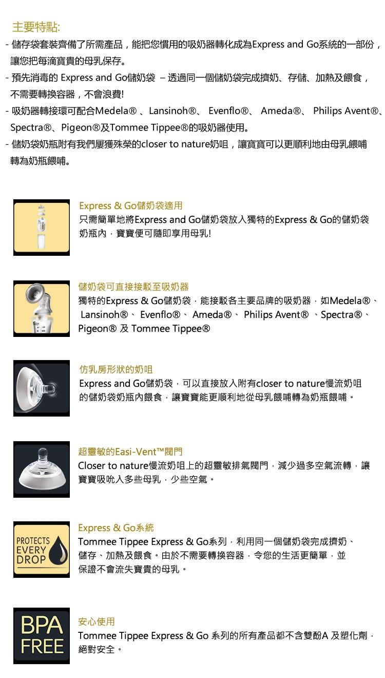 英國 Tommee Tippee Express & Go 儲奶袋套裝 | 一袋到底母乳餵哺 starter kit