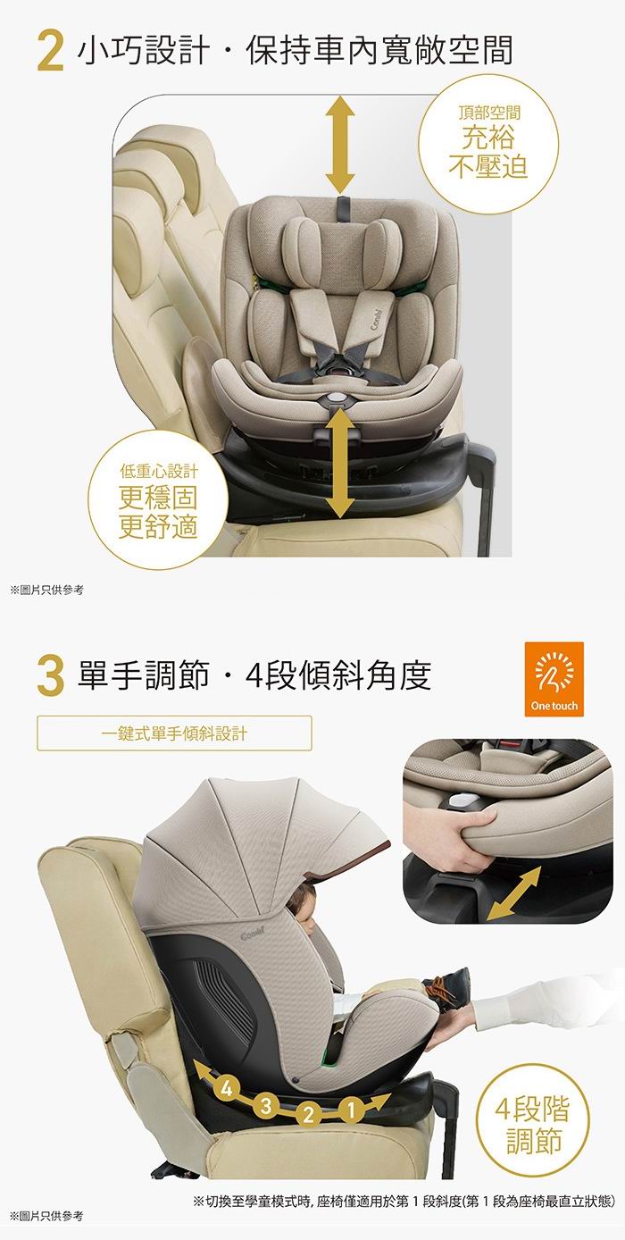 Combi 旋轉汽車座椅 ISOFIX 硬連接與 3D 通風網眼布